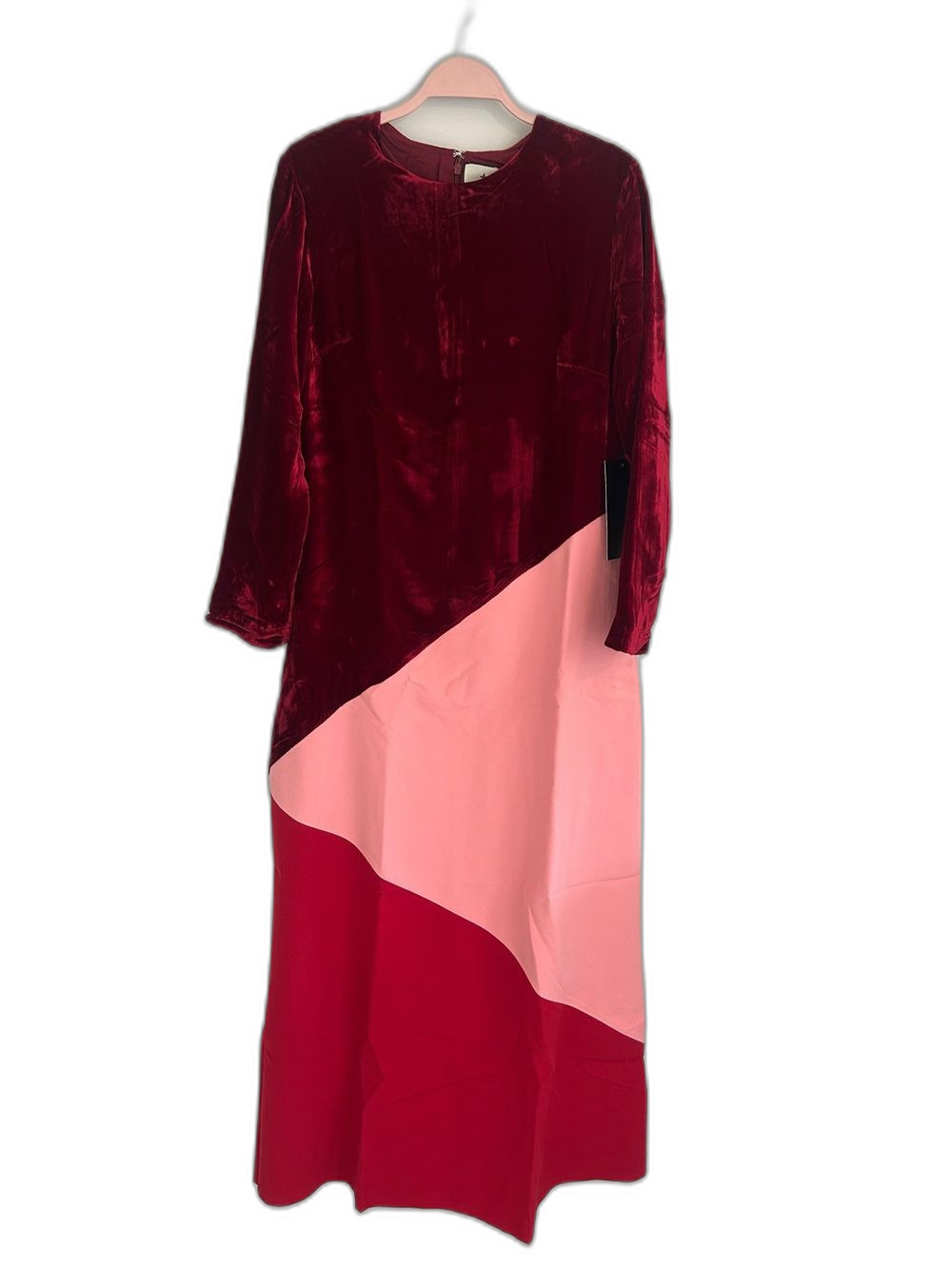 Tuckernuck Mixed Media Velvet Colorblock Maxi Dress Red Pink Burgundy M